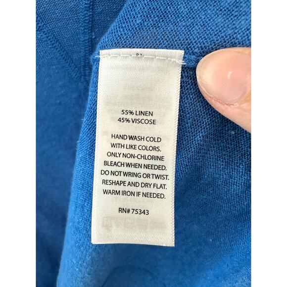 KENAR | Blue Linen Blend Lightweight Open Front Waterfall Cardigan | Large - Picture 7 of 7